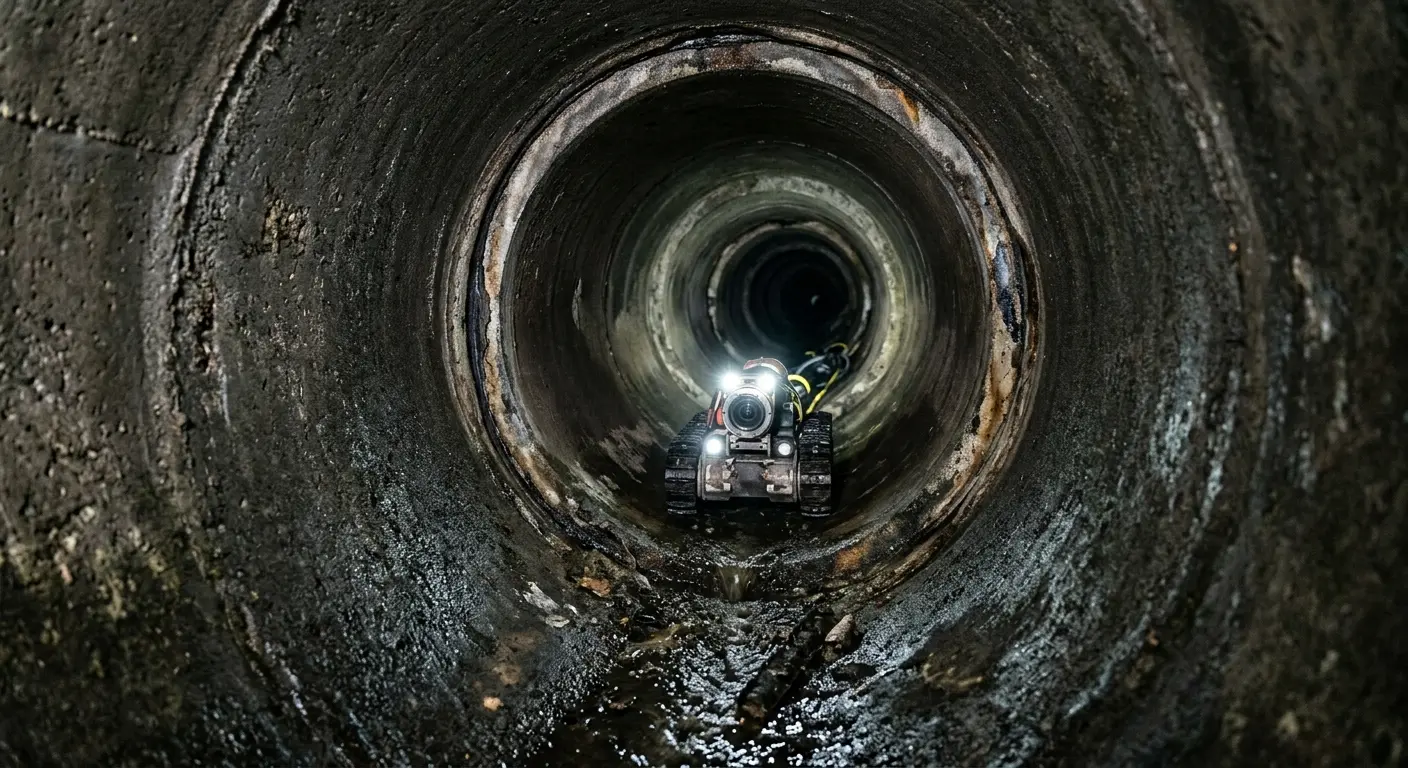Robotic sewer camera inspecting pipe interior for Sewer Line Cleaning in Dallas